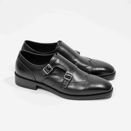 Giày Double Monk Strap màu đen cao cấp CT Shoes chụp chính diện